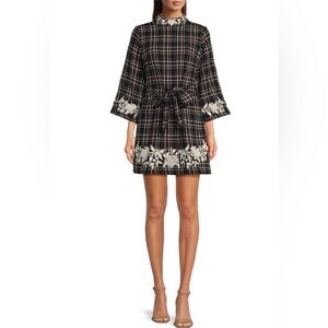 NWT Fanm Mon Layla Tweed Embroidered Tie Waist Dress